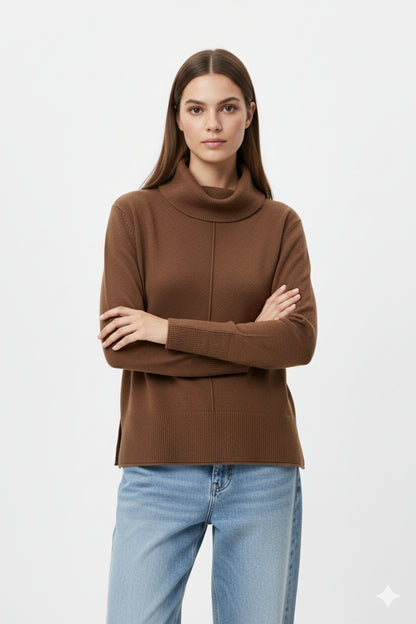 Camisola com gola redonda em castanho