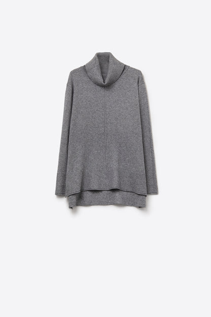 Q2 Camisola com gola rolante de grandes dimensões em cinzento