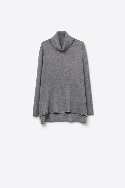 Q2 Camisola com gola rolante de grandes dimensões em cinzento