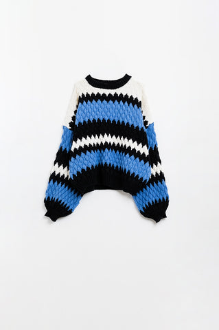 Camisola confortável azul branco e preto