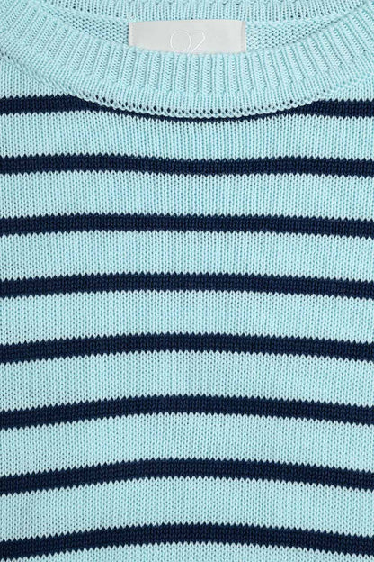 Camisola Crop Verde Menta com Riscas Azul Marinho