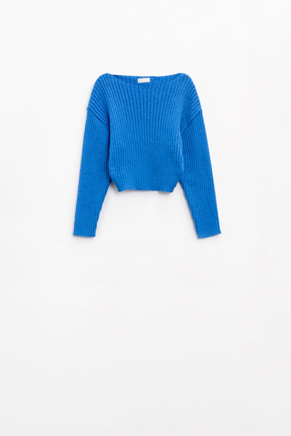 Camisola de gola alta com nervuras em azul
