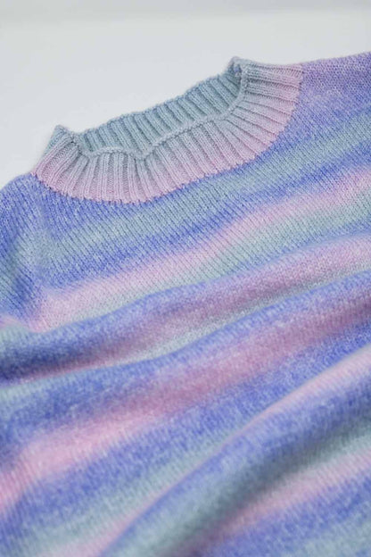 Camisola de gola alta de grandes dimensões multicolorida em tons de roxo com fendas laterais