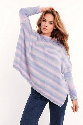 Camisola de gola alta de grandes dimensões multicolorida em tons de roxo com fendas laterais