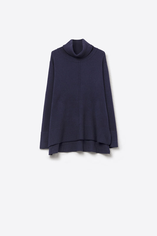 Q2 Camisola de gola redonda em azul-marinho