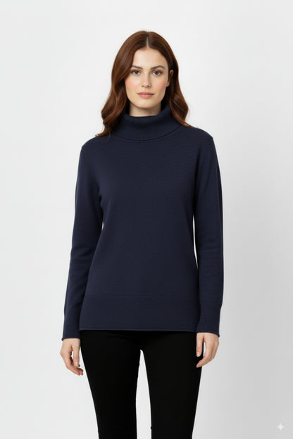 Camisola de gola redonda em azul-marinho