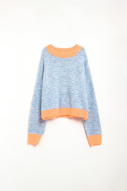 Camisola de malha azul-clara/laranja de grandes dimensões