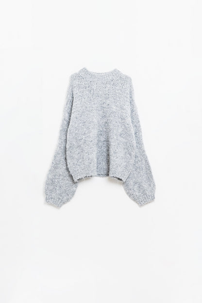 Q2 Camisola de malha cinzenta de grandes