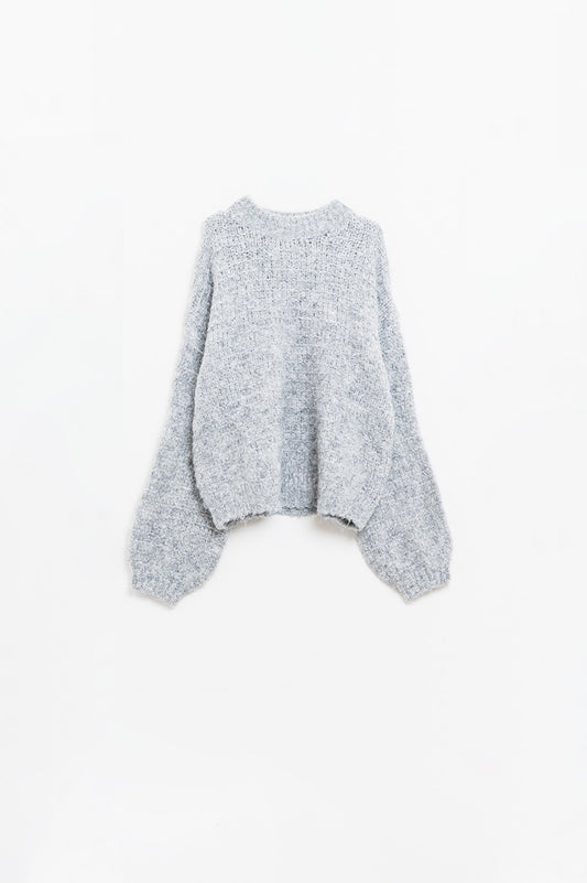 Q2 Camisola de malha cinzenta de grandes