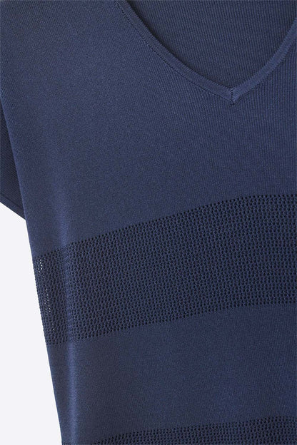 Camisola de malha com riscos azul-marinho