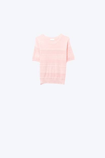 Q2 Camisola de malha com riscas texturadas cor-de-rosa