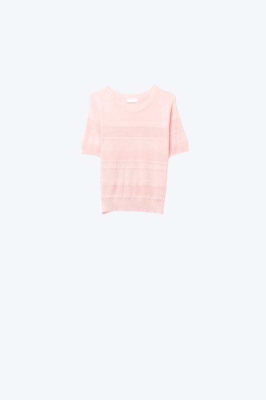 Q2 Camisola de malha com riscas texturadas cor-de-rosa