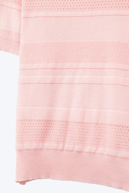 Camisola de malha com riscas texturadas cor-de-rosa