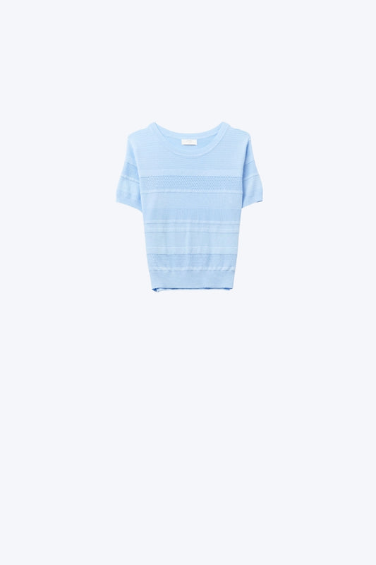 Q2 Camisola de malha com riscas texturadas em azul