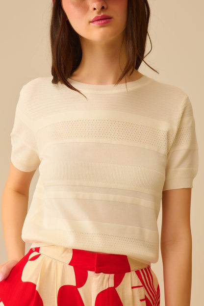 Camisola de malha com riscos texturizados em branco