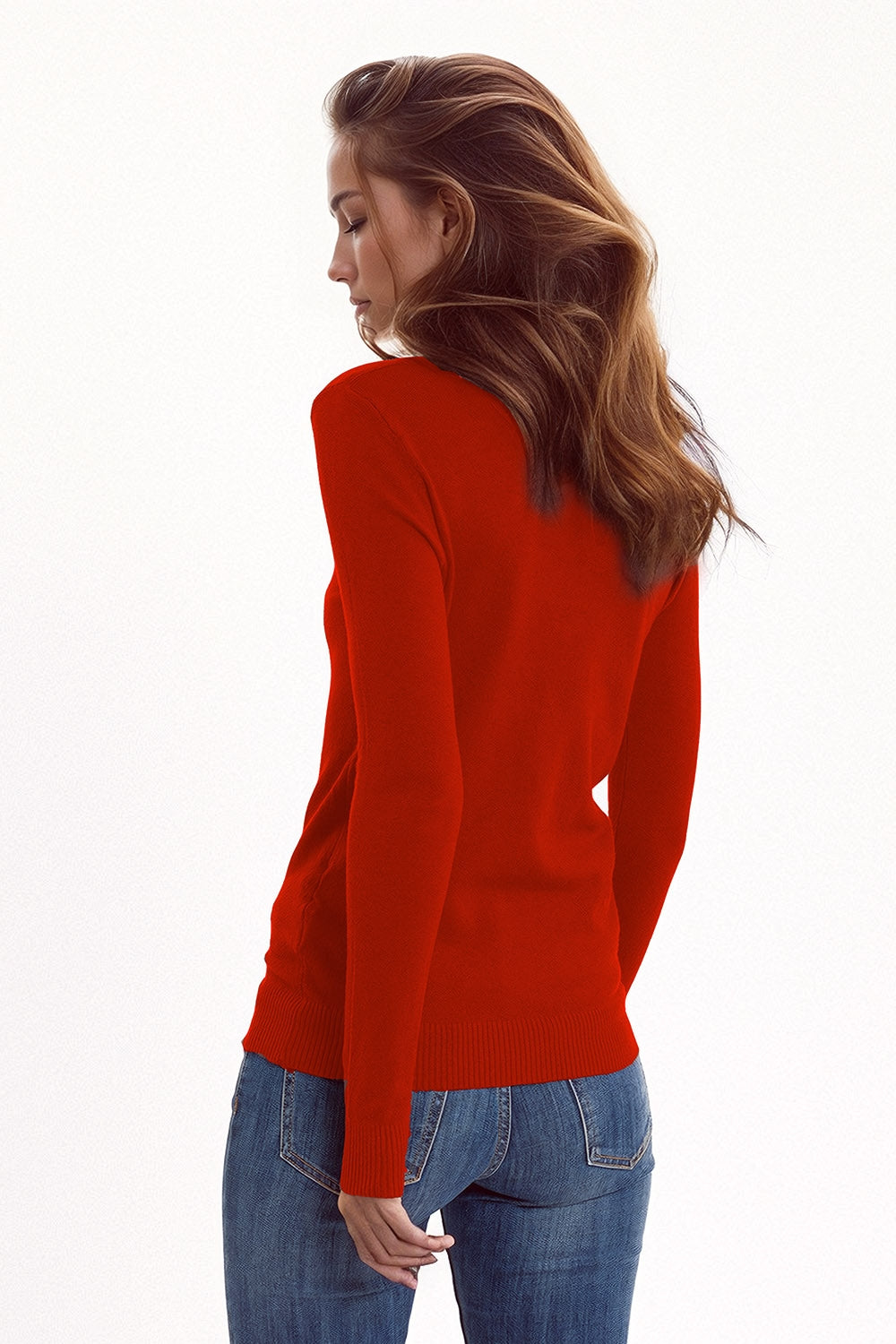 Camisola de malha fina com gola alta em vermelho vinho