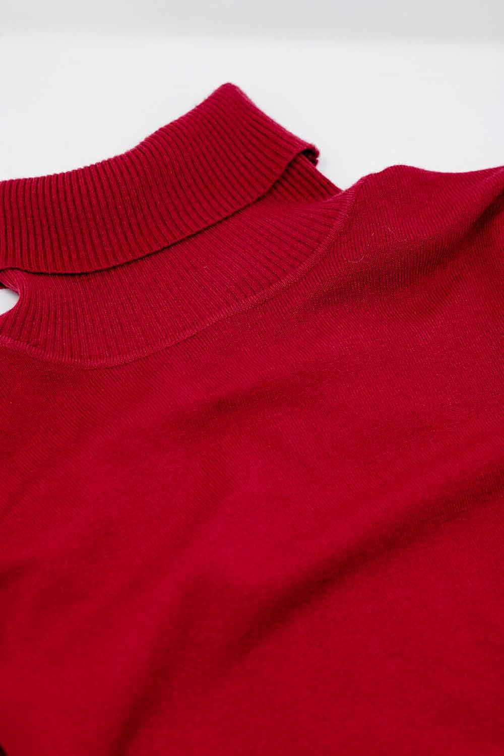 Camisola de malha fina com gola alta em vermelho vinho