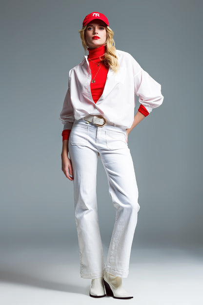 Camisola de malha fina com gola alta em vermelho