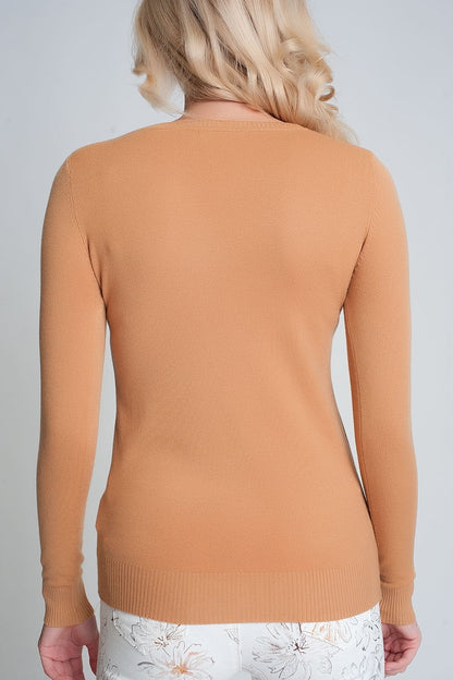Camisola de malha lisa com gola redonda