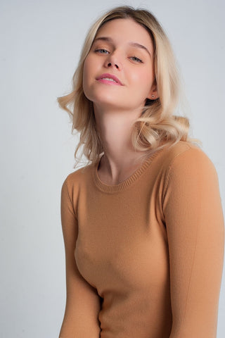 Camisola de malha lisa com gola redonda