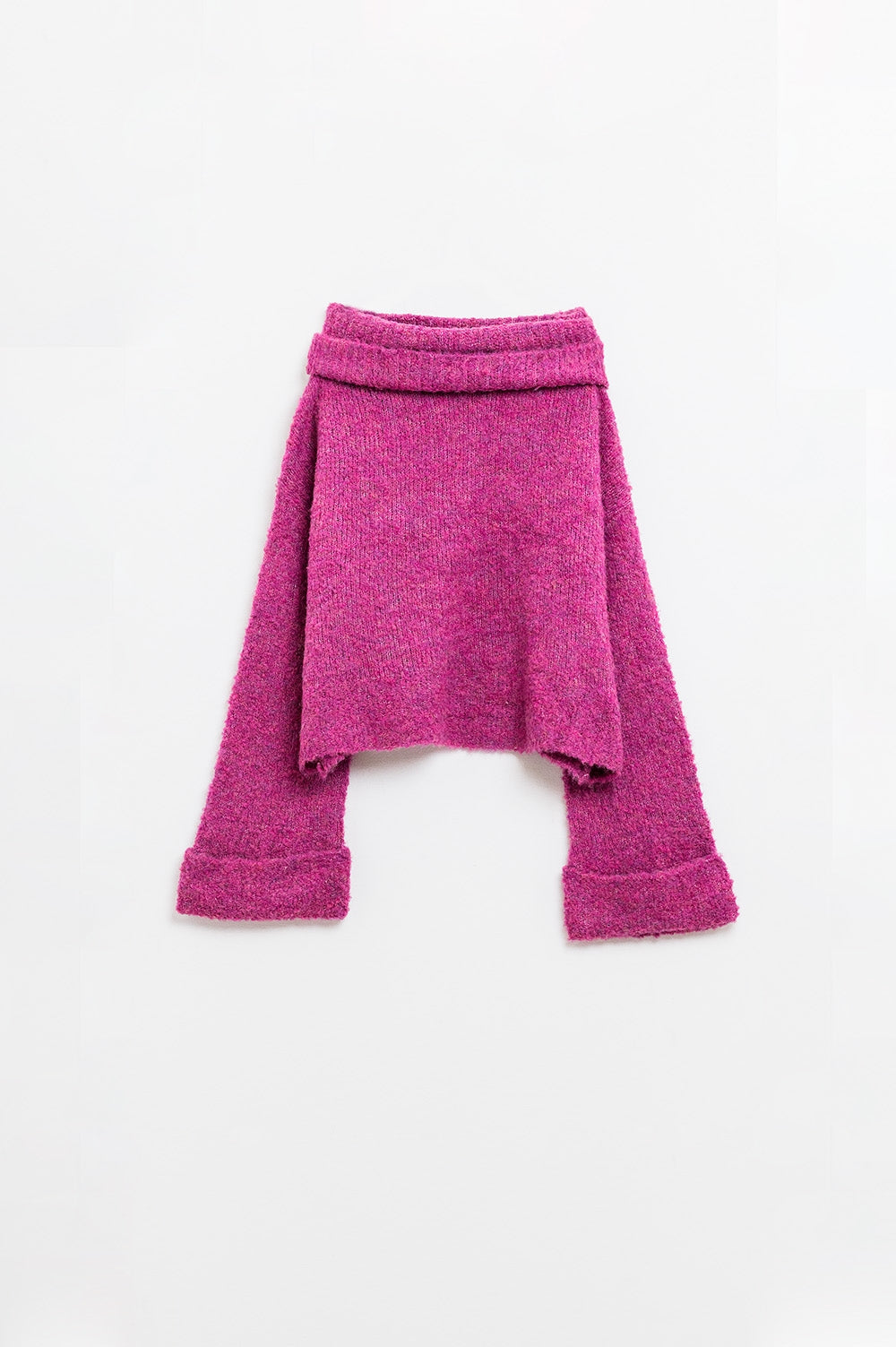 camisola de malha macia com gola alta em cor fúcsia
