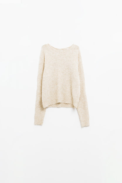camisola de malha macia de corte padrão em bege