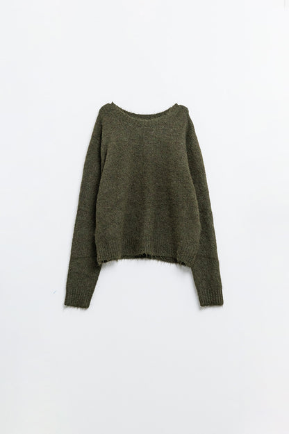 Camisola de malha macia de corte padrão em caqui