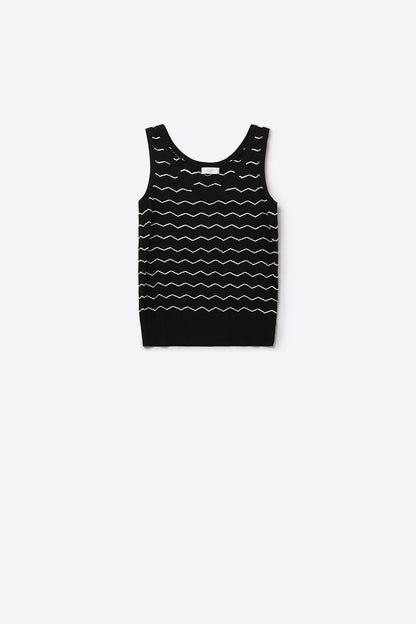 Camisola de malha preta com padrão em ziguezague dourado