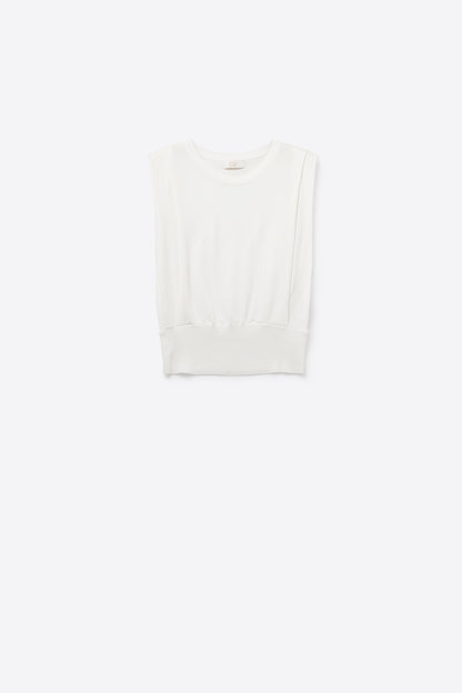 Q2 Camisola de malha sem mangas com drapeado nos ombros em branco