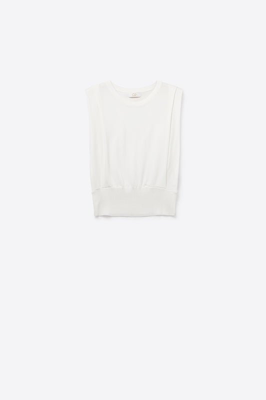 Q2 Camisola de malha sem mangas com drapeado nos ombros em branco
