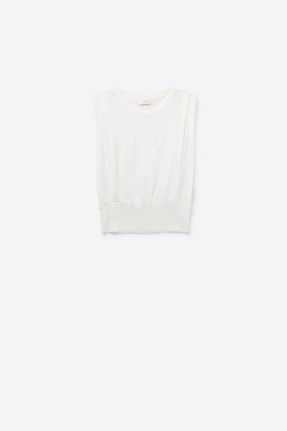 Camisola de malha sem mangas com drapeado nos ombros em branco