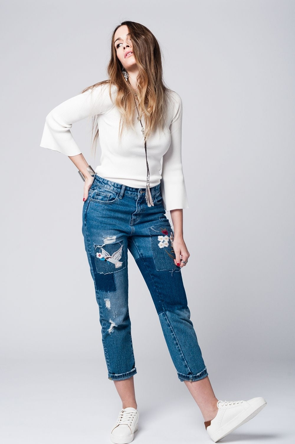Camisola de malha texturizada branca