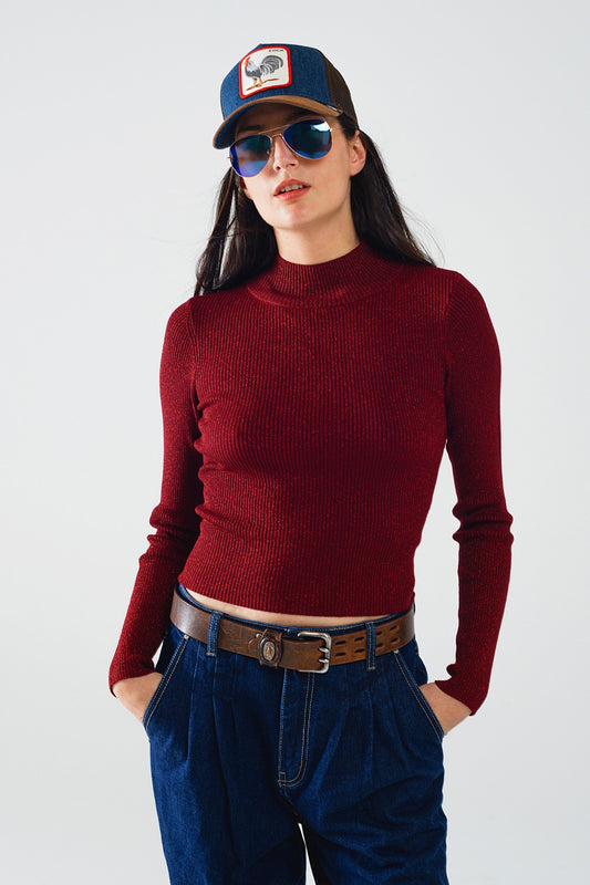 Q2 Camisola de manga comprida com gola alta e glitter