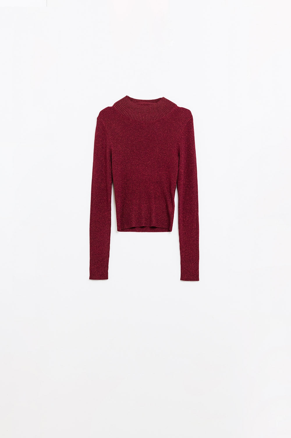 Camisola de manga comprida com gola alta e glitter vermelho brilhante
