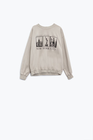 Camisola de manga comprida em Bege com estampado new york city