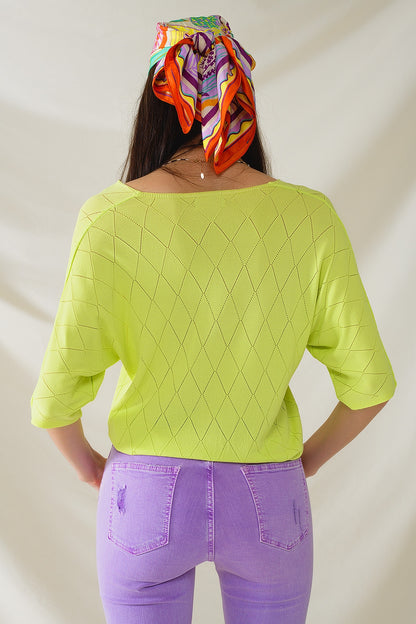 Camisola de manga curta cor de lima com padrão Argyle