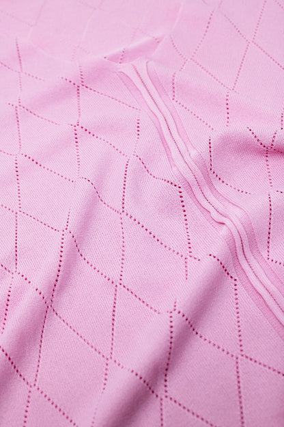 Camisola de manga curta rosa claro com padrão Argyle