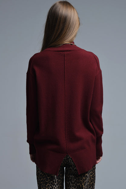 Camisola folgada cor de vinho com pormenor aberto nas costas