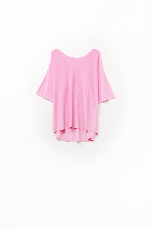 Q2 Camisola fúcsia oversized com mangas na altura do cotovelo