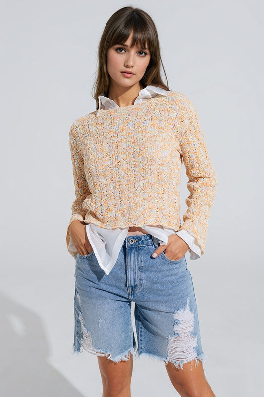 Q2 Camisola multicolorida com mangas largas