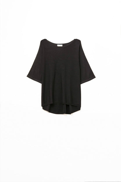 Q2 Camisola Oversized Preta com Mangas até ao Cotovelo