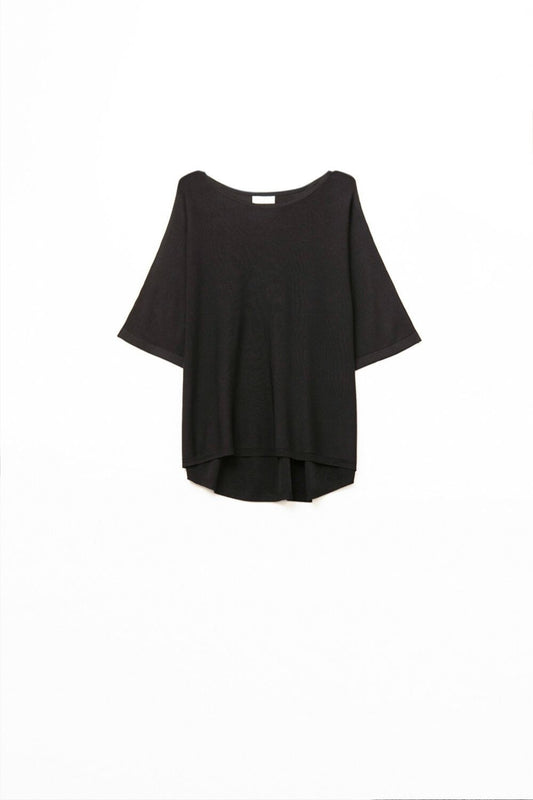 Q2 Camisola Oversized Preta com Mangas até ao Cotovelo