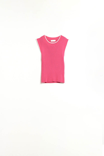Camisola regata rosa framboesa com rebordo branco