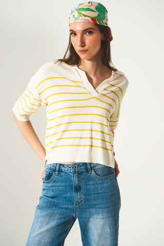 Camisola verde com pescoço de polo listrado modelo Vintage 70s