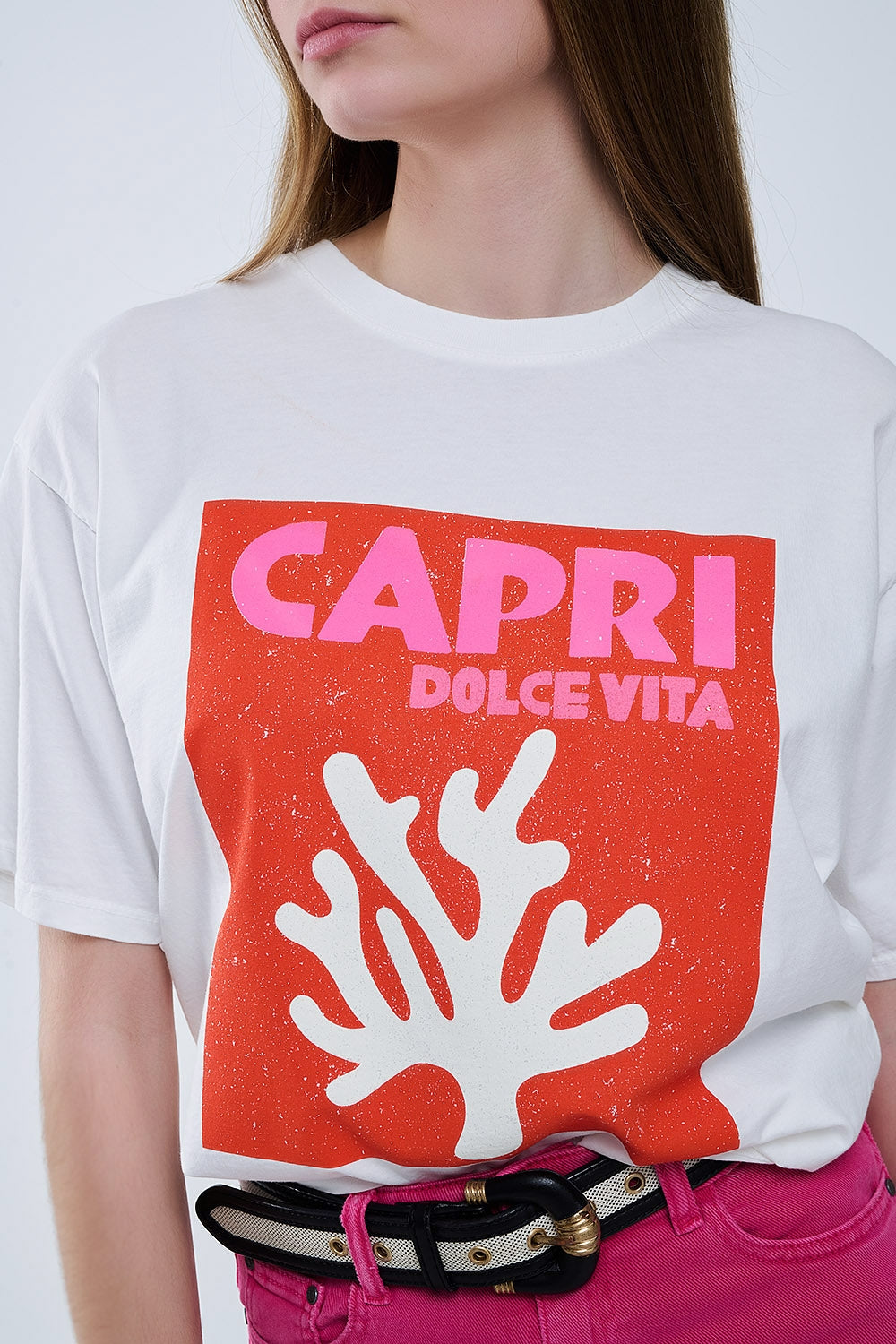 Capri La Dolce Vita T-shirt branca com estampado gráfico
