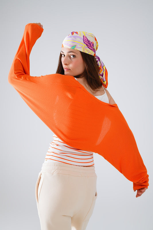 Q2 casaco bolero de malha fina cor de laranja