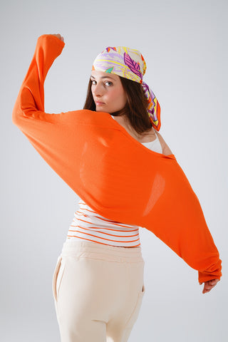 casaco bolero de malha fina cor de laranja
