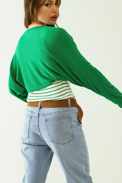 casaco bolero de malha fina verde