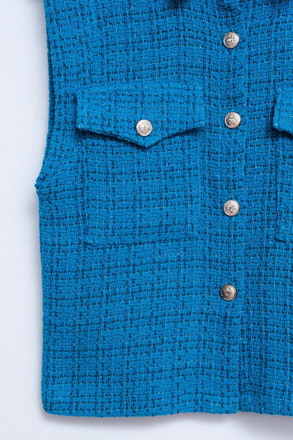 Casaco de fato azul bouclé talhado