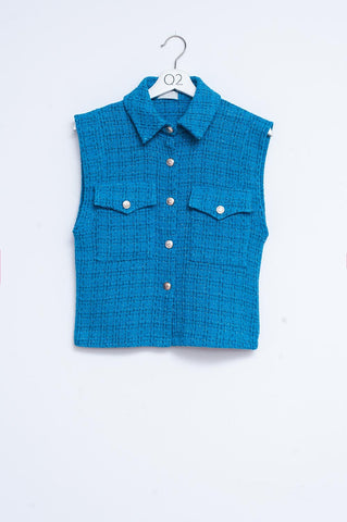 Casaco de fato azul bouclé talhado